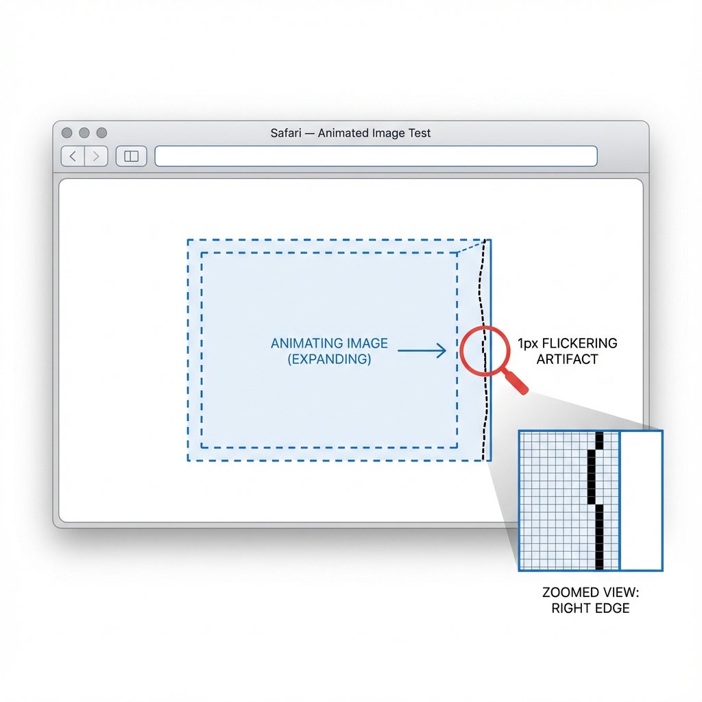 Diagram showing the 1px black line artifact on the edge of an image during a scale animation in Safari